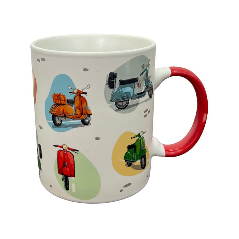 Retro scooter porcelain coffee mug 300ml with red handle