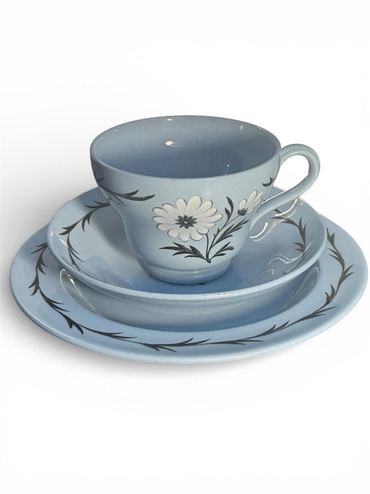 Wedgwood Aster Blue Floral Tea Trio – English Bone China