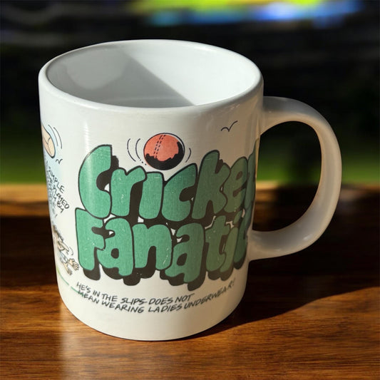 Cricket Fanatic Ceramic Mug – 1994 Cartoon Sports Design