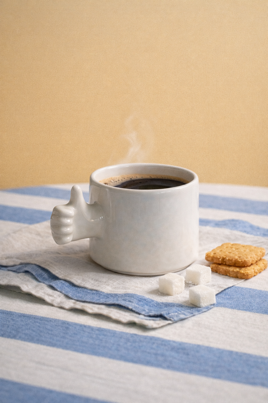 Gesture Ceramic Mug – Handmade Porcelain Coffee Cup（thumb up）