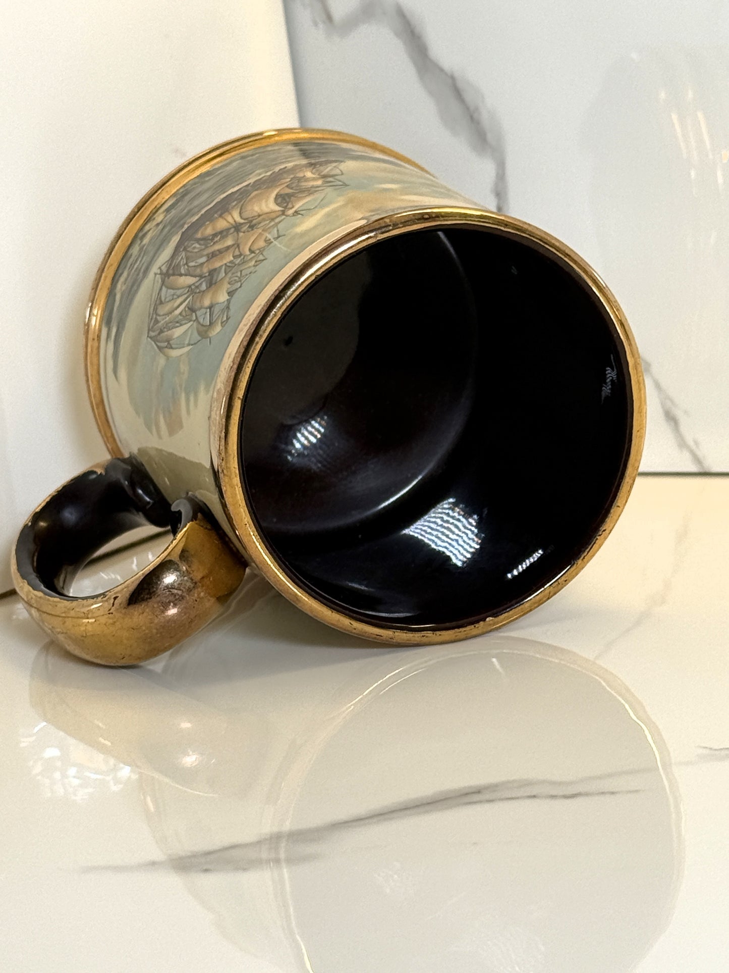 Vintage Nautical Sailing Ship Tankard Mug with Gilt Trim