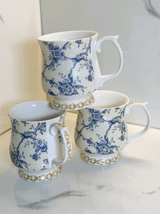 Queen’s Toile de Jouy Blue Mug Set of Three – Butterfly Design