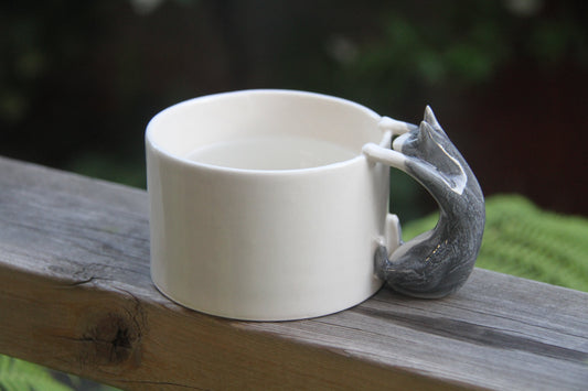 Grey Blue Cat Handle Mug – Handcrafted Ceramic