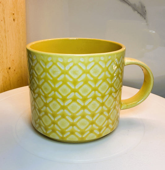 Yellow Stoneware Patterned Mug