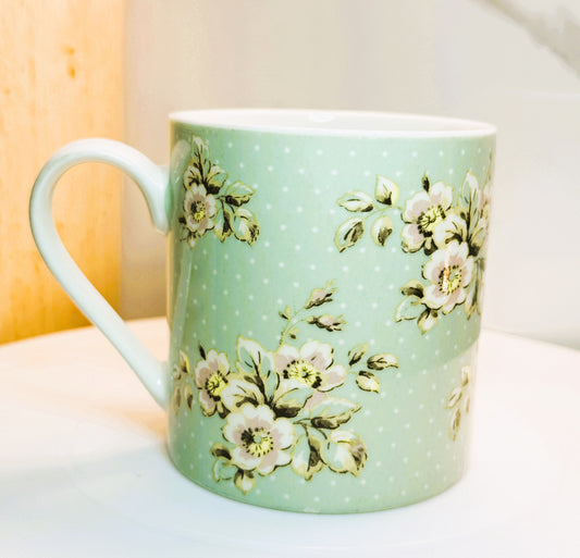 Katie Alice Floral Polka Dot Mug – Mint Green Ceramic Mug, 2010