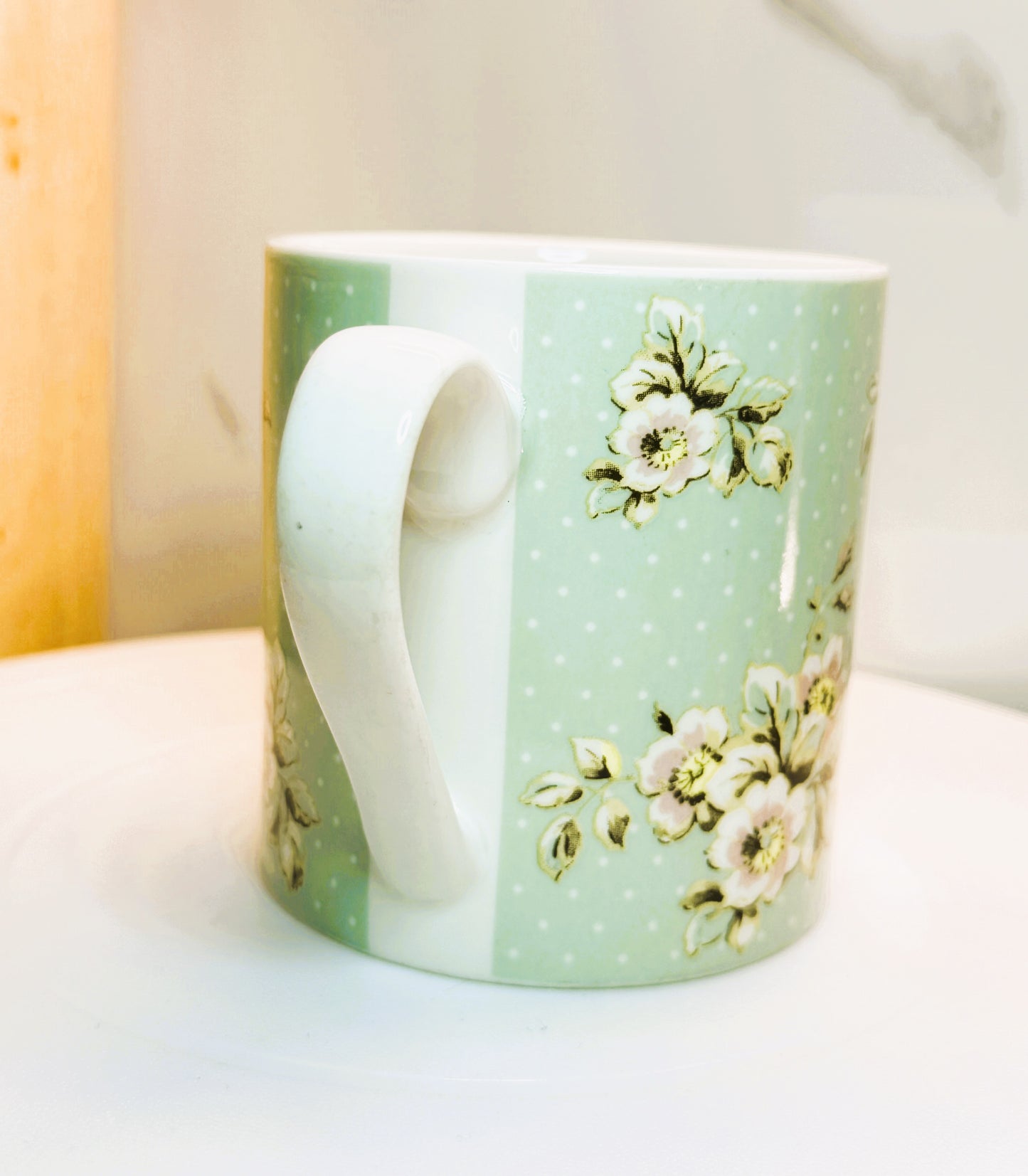 Katie Alice Floral Polka Dot Mug – Mint Green Ceramic Mug, 2010