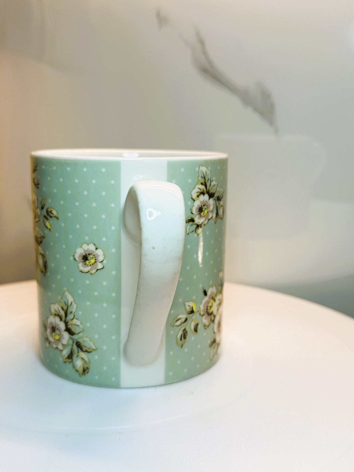 Katie Alice Floral Polka Dot Mug – Mint Green Ceramic Mug, 2010