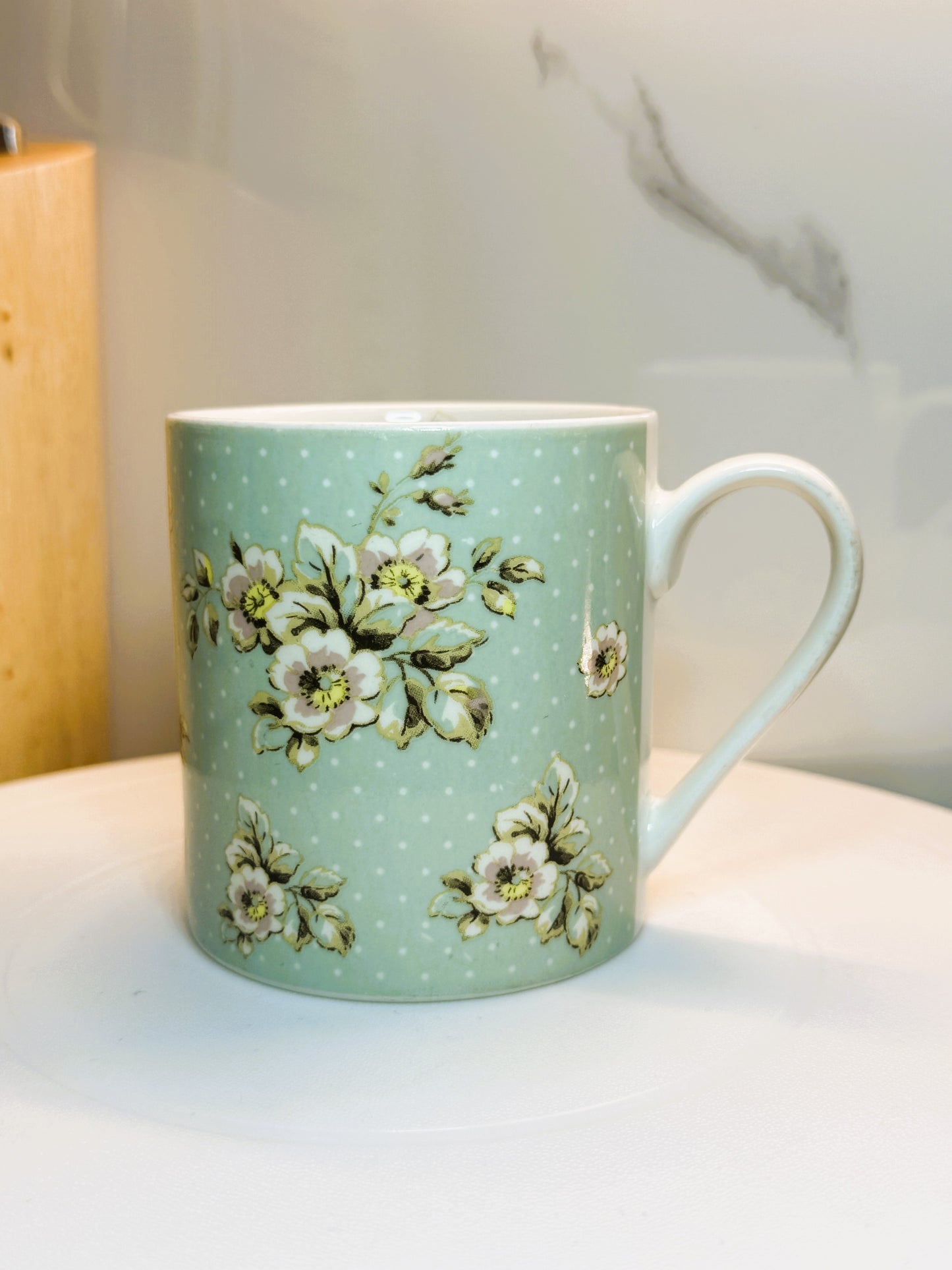 Katie Alice Floral Polka Dot Mug – Mint Green Ceramic Mug, 2010
