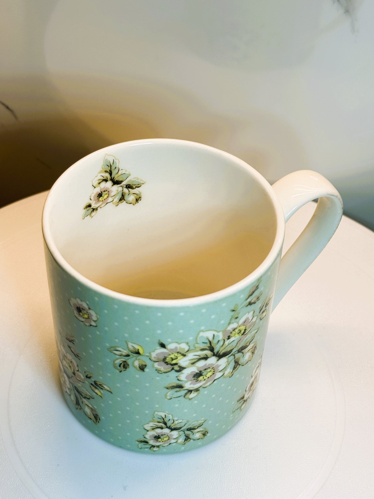 Katie Alice Floral Polka Dot Mug – Mint Green Ceramic Mug, 2010