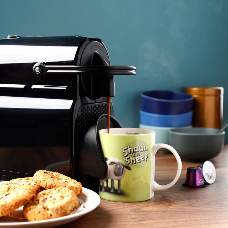 Shaun the Sheep mug styled with coffee machine