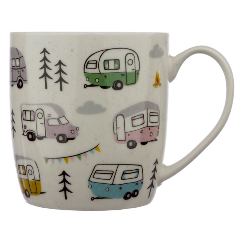 Wildwood Caravan porcelain coffee mug with illustrated campervans