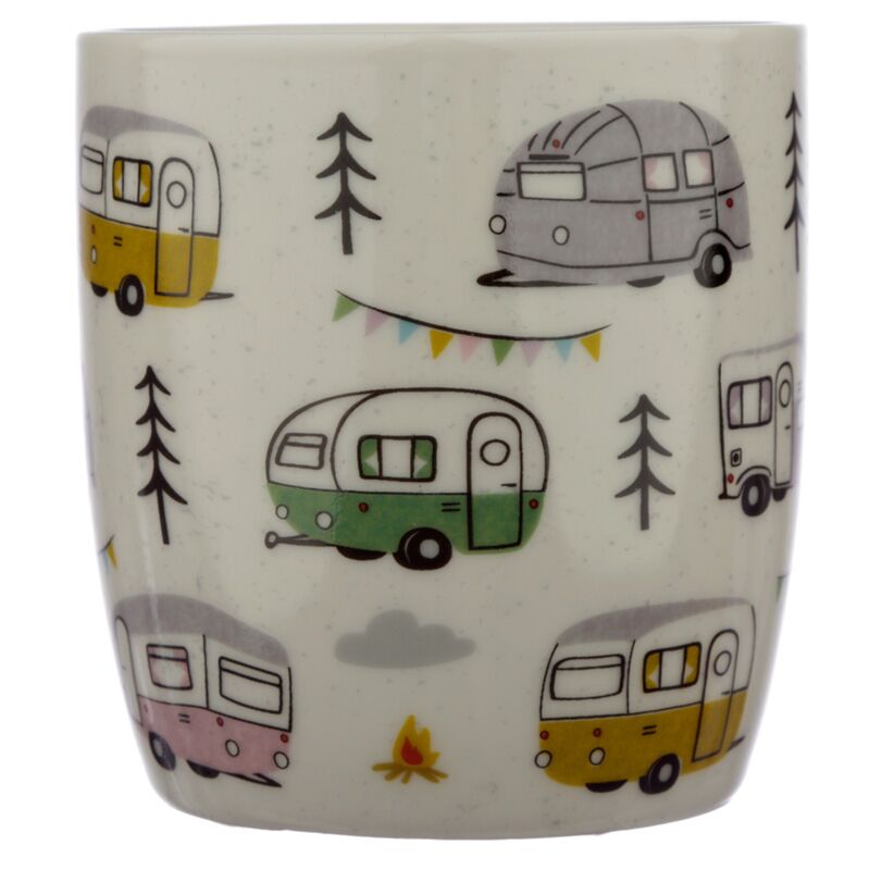Camping themed porcelain mug with caravan pattern 300ml