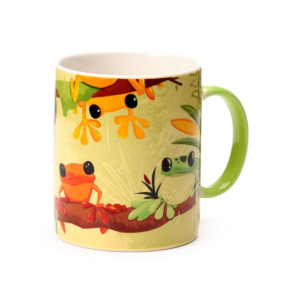 Close-up of frog illustration on porcelain mug