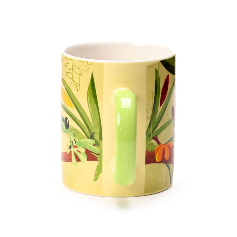 Green handle tropical frog coffee mug