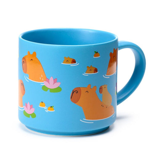 Large capybara porcelain coffee mug 470ml blue design