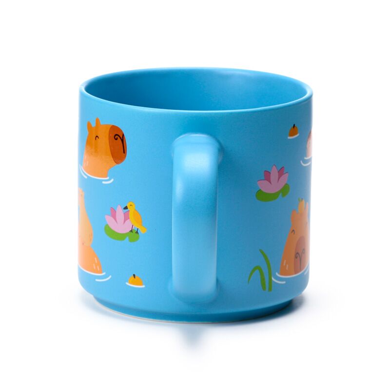 Cute capybara animal mug with lily pad illustration