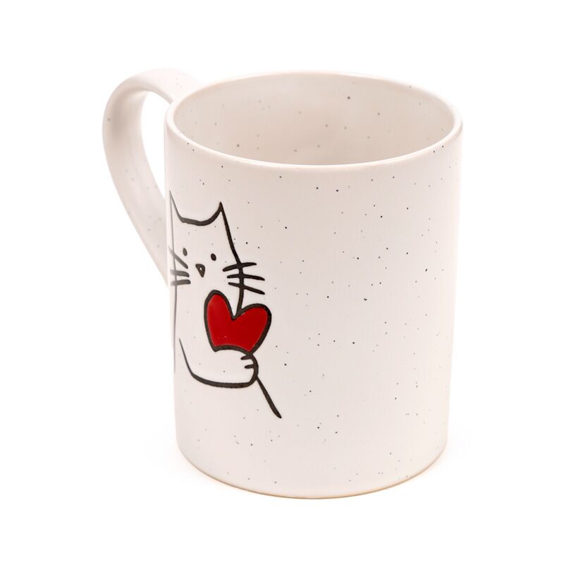 Cat lover gift mug with red heart detail
